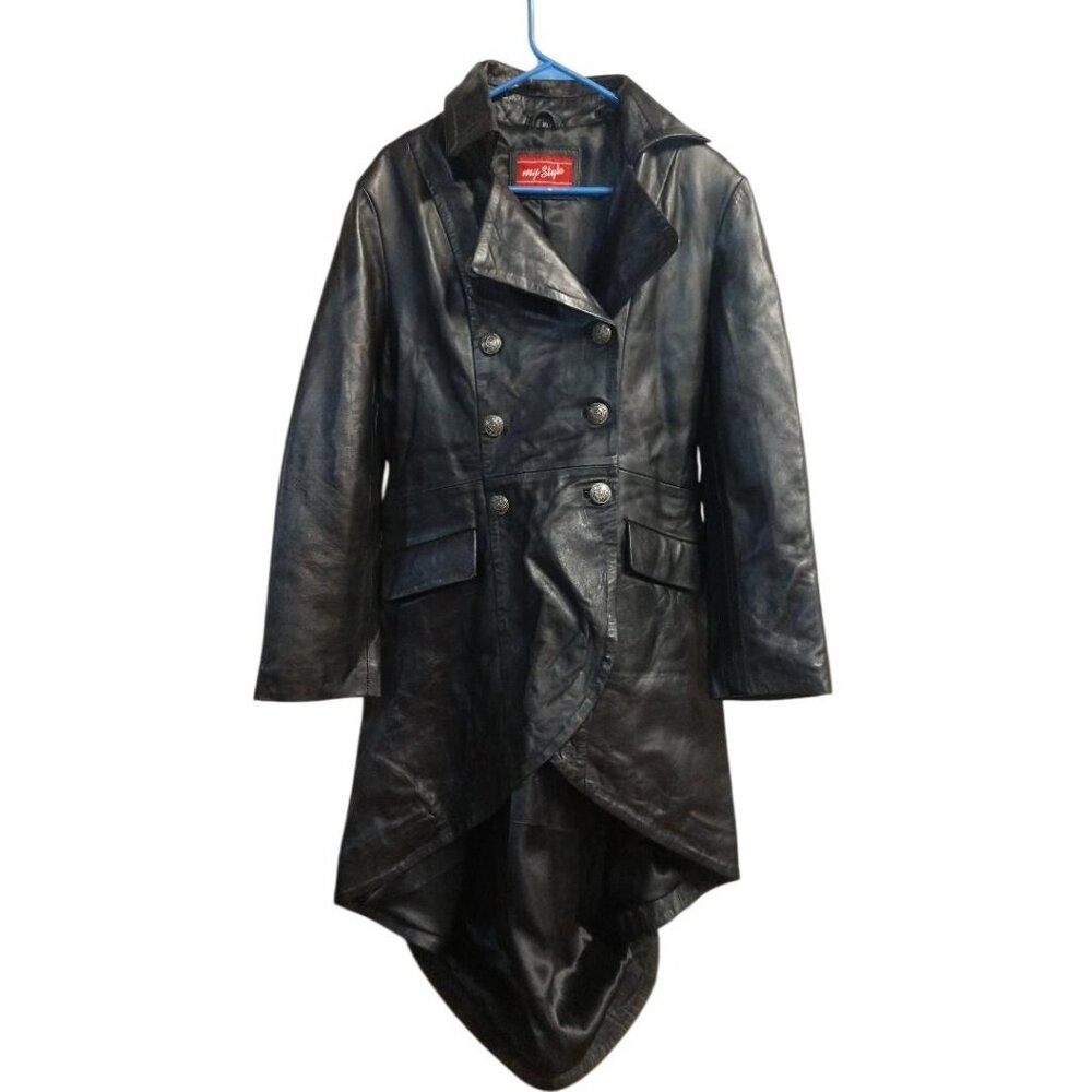 My Style 3XL Black Leather Victorian Gothic Coat W/Double-Breasted Buttons & Cor